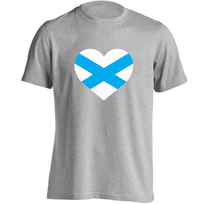 Scottish Saltire heart flag adults unisex grey Tshirt 2XL