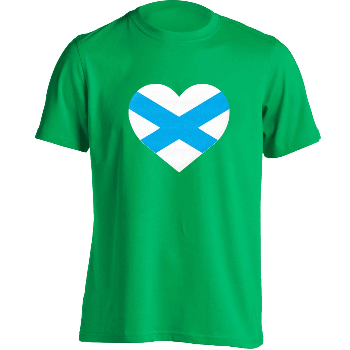 Scottish Saltire heart flag adults unisex green Tshirt 2XL