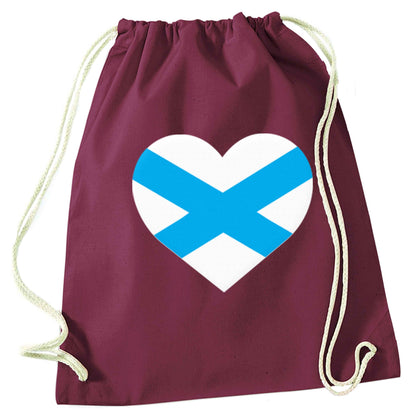 Scottish Saltire heart flag maroon drawstring bag