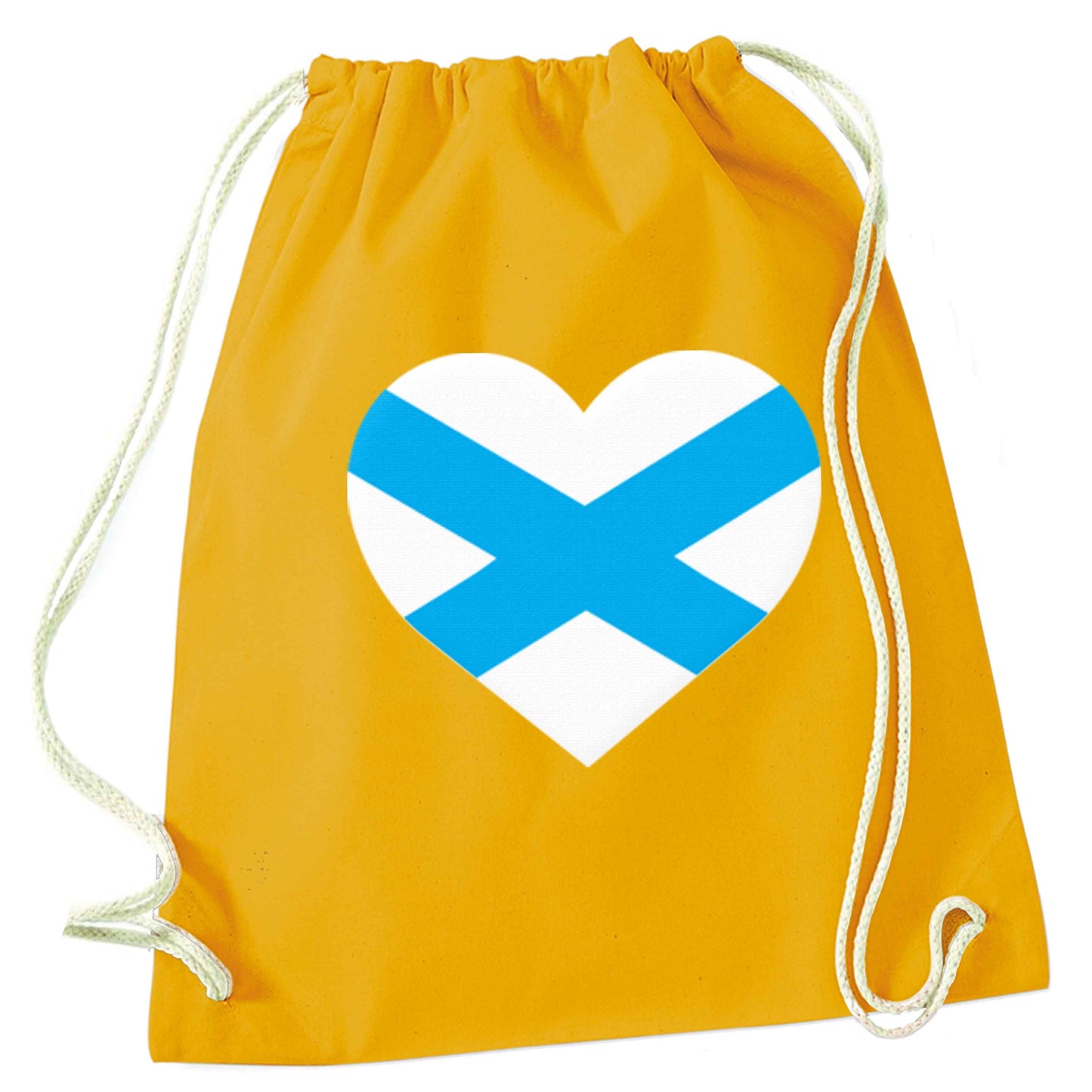 Scottish Saltire heart flag mustard drawstring bag