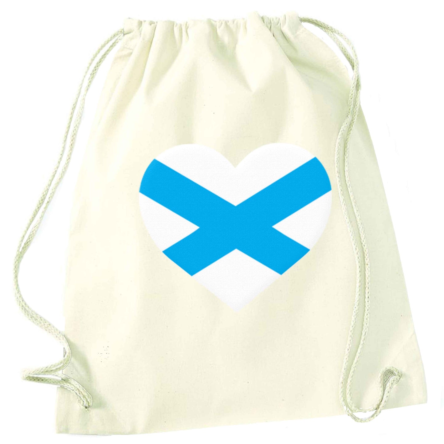 Scottish Saltire heart flag natural drawstring bag