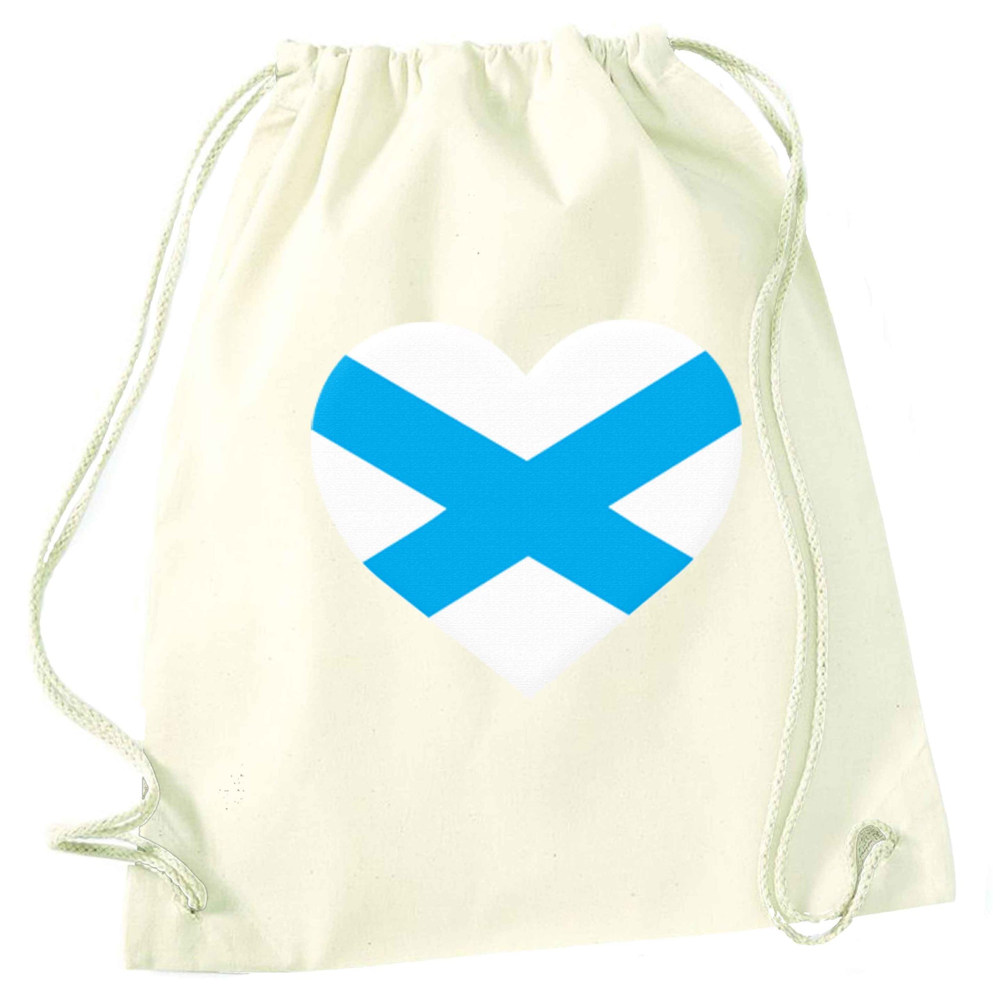 Scottish Saltire heart flag natural drawstring bag