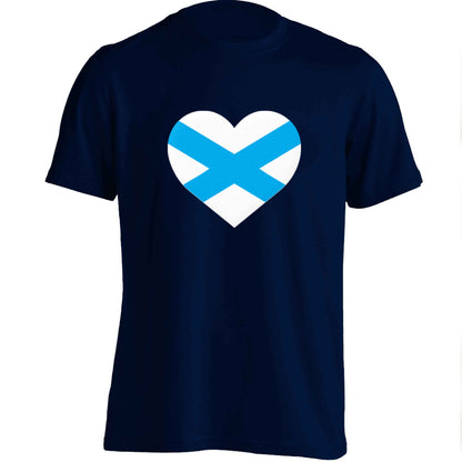 Scottish Saltire heart flag adults unisex navy Tshirt 2XL
