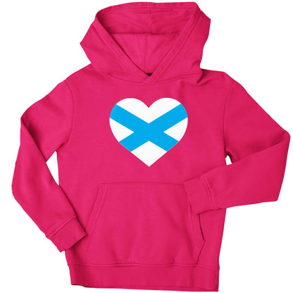 Scottish Saltire heart flag children's pink hoodie 12-13 Years