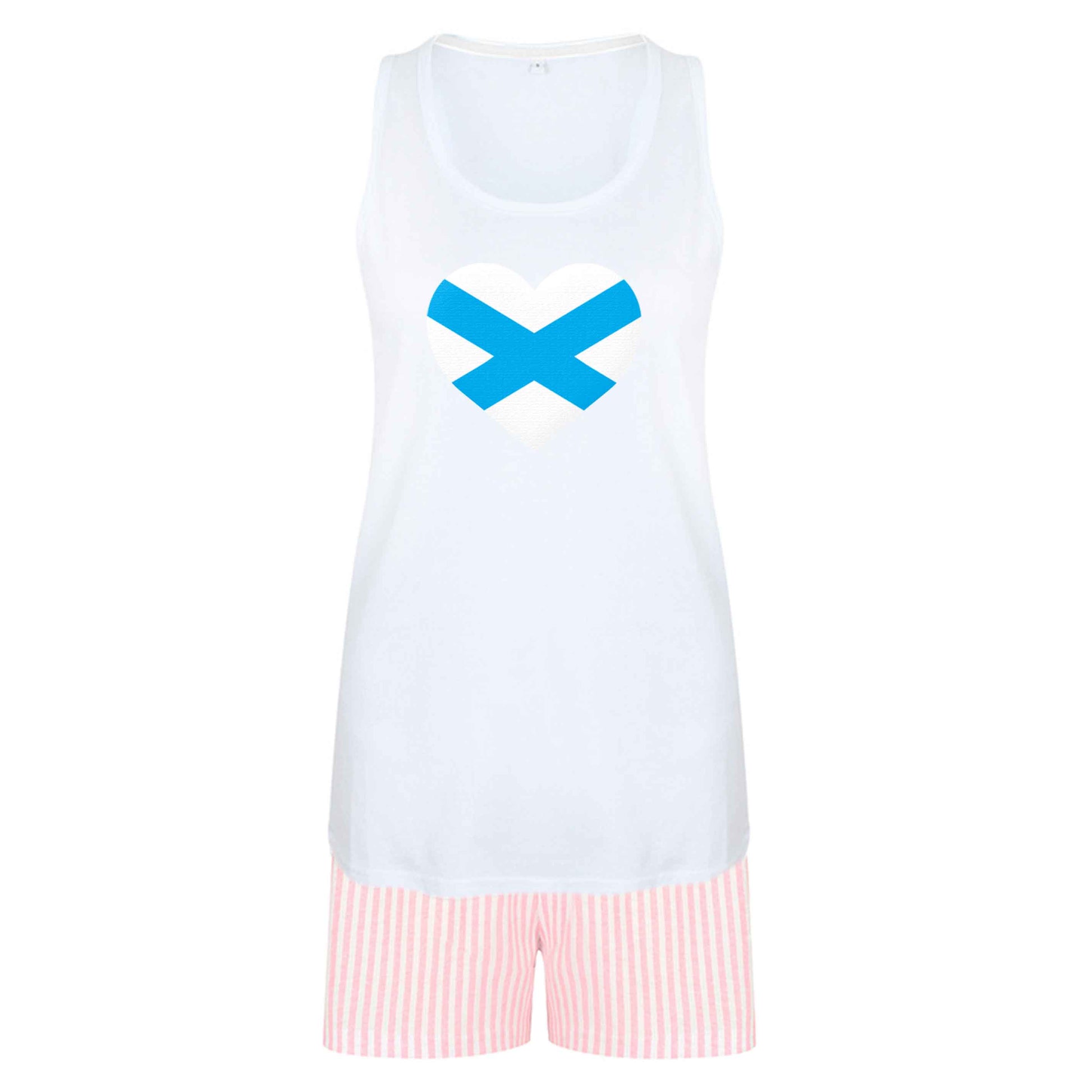 Scottish Saltire heart flag size XL women's pyjama shorts set in pink 