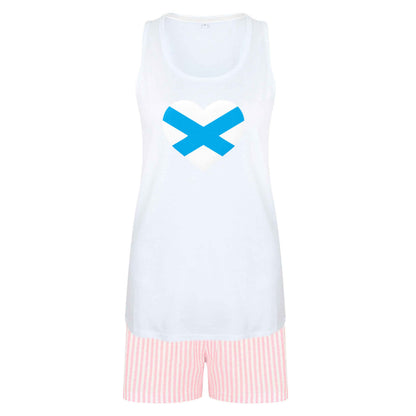 Scottish Saltire heart flag size XL women's pyjama shorts set in pink 