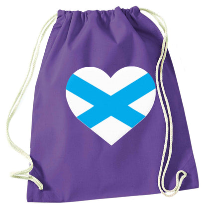 Scottish Saltire heart flag purple drawstring bag