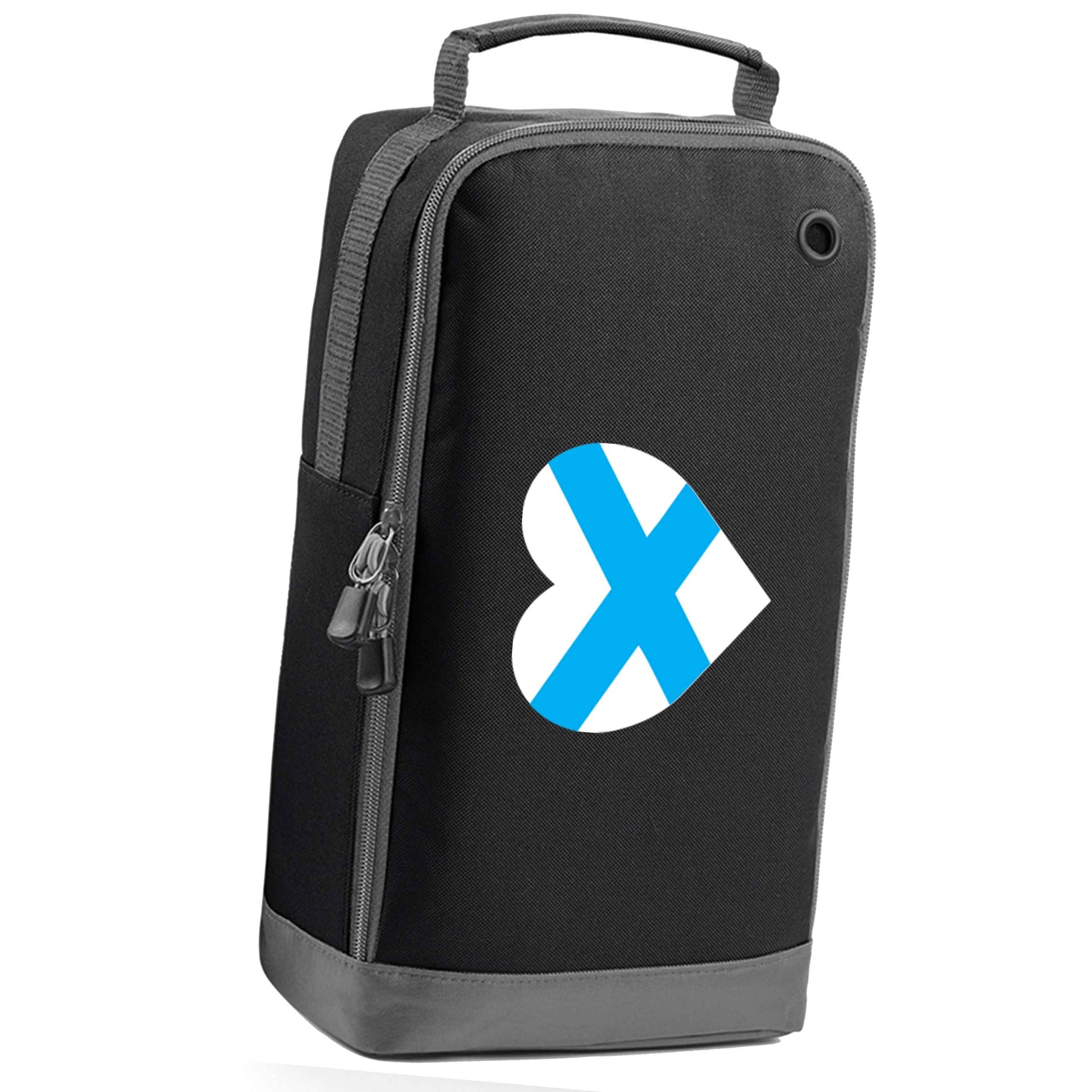 Scottish Saltire heart flag black sports shoe bag horizontal print
