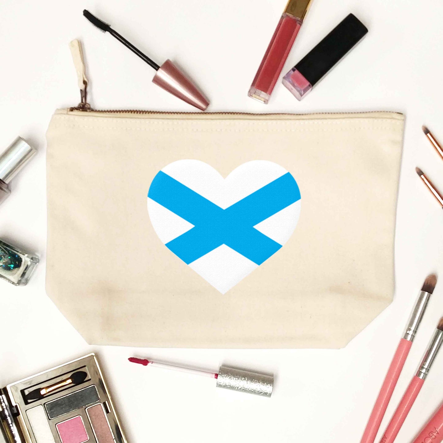 Scottish Saltire heart flag natural makeup bag