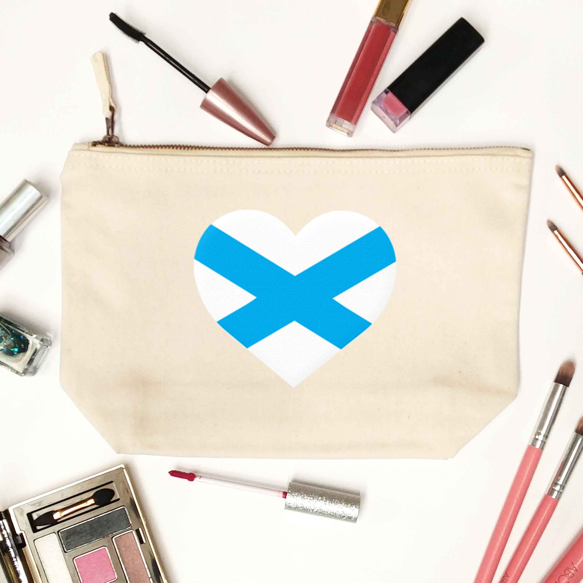 Scottish Saltire heart flag natural makeup bag