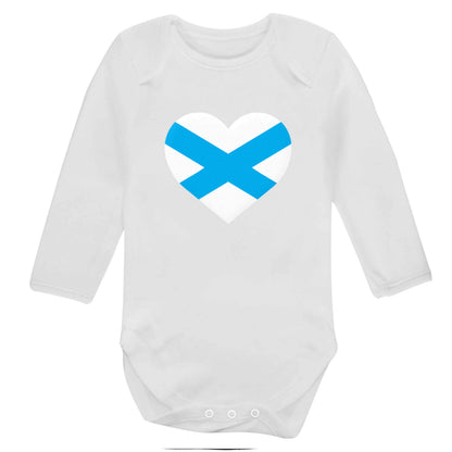 Scottish Saltire heart flag baby bodysuit long sleeved white 6-12 months