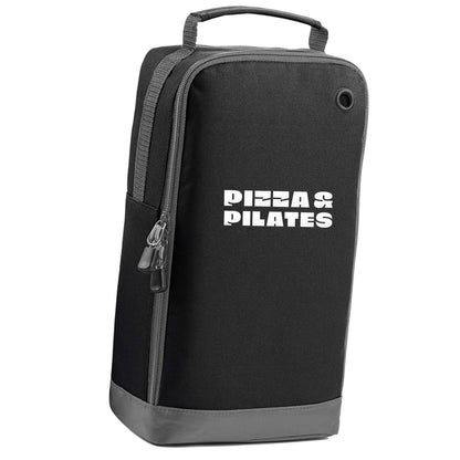 Pizza and pilates black sports shoe bag vertical print