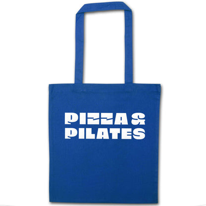 Pizza and pilates blue tote bag
