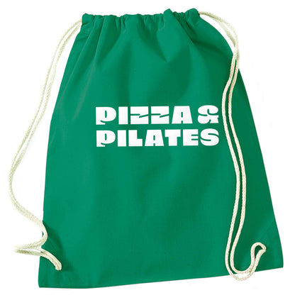 Pizza and pilates green drawstring bag