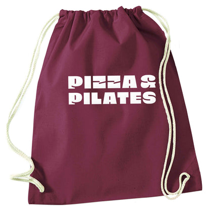 Pizza and pilates maroon drawstring bag