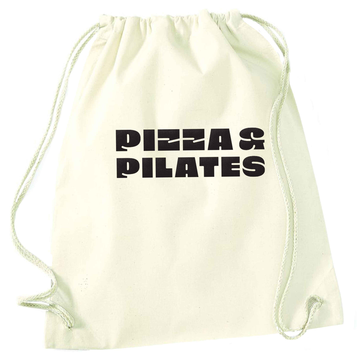 Pizza and pilates natural drawstring bag