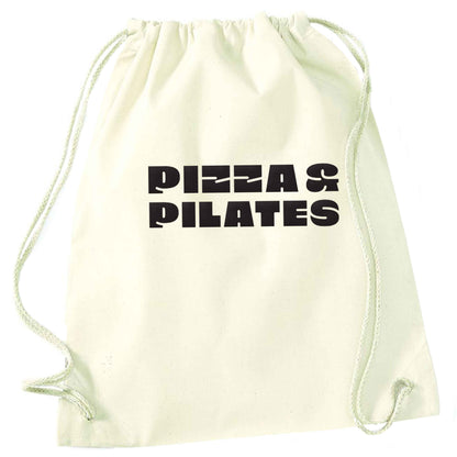 Pizza and pilates natural drawstring bag
