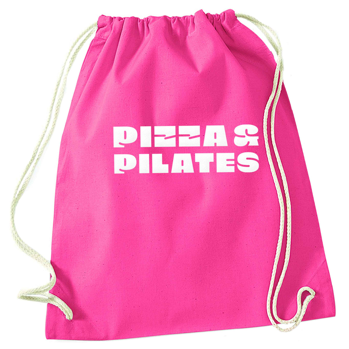 Pizza and pilates pink drawstring bag