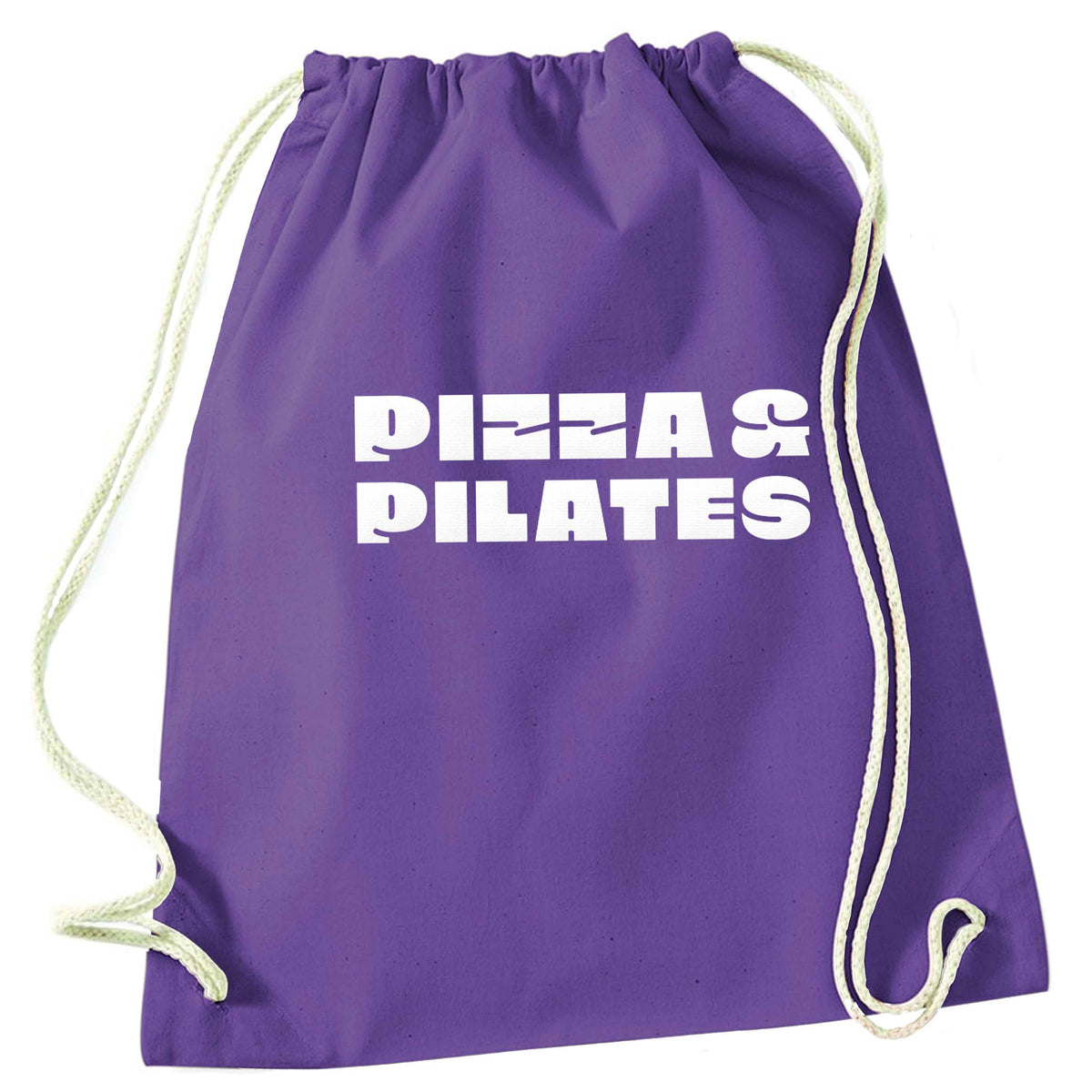 Pizza and pilates purple drawstring bag