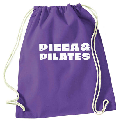 Pizza and pilates purple drawstring bag