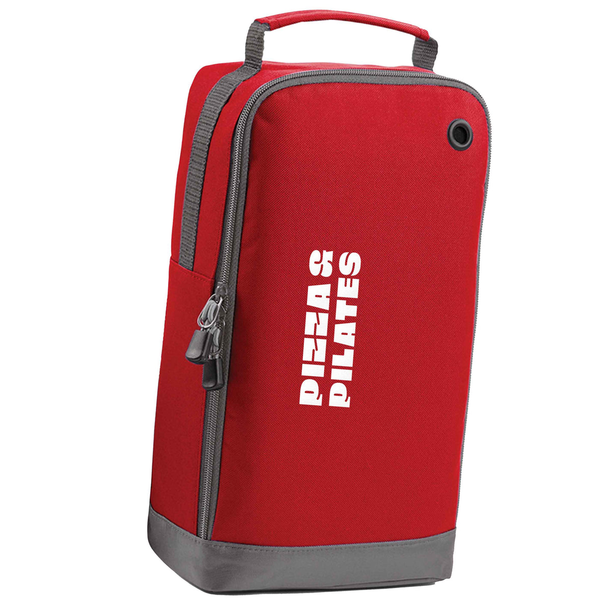 Pizza and pilates red sports shoe bag vertical print