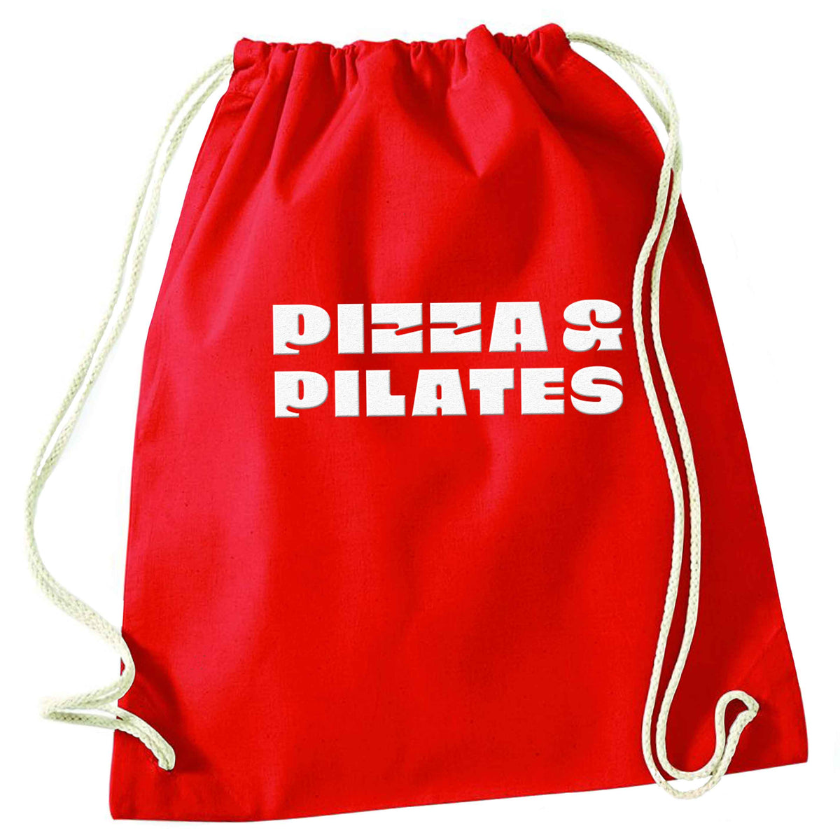 Pizza and pilates red drawstring bag 