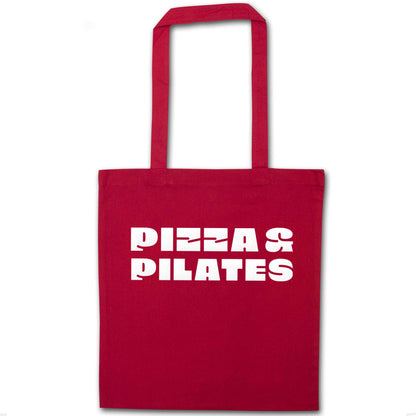 Pizza and pilates red tote bag