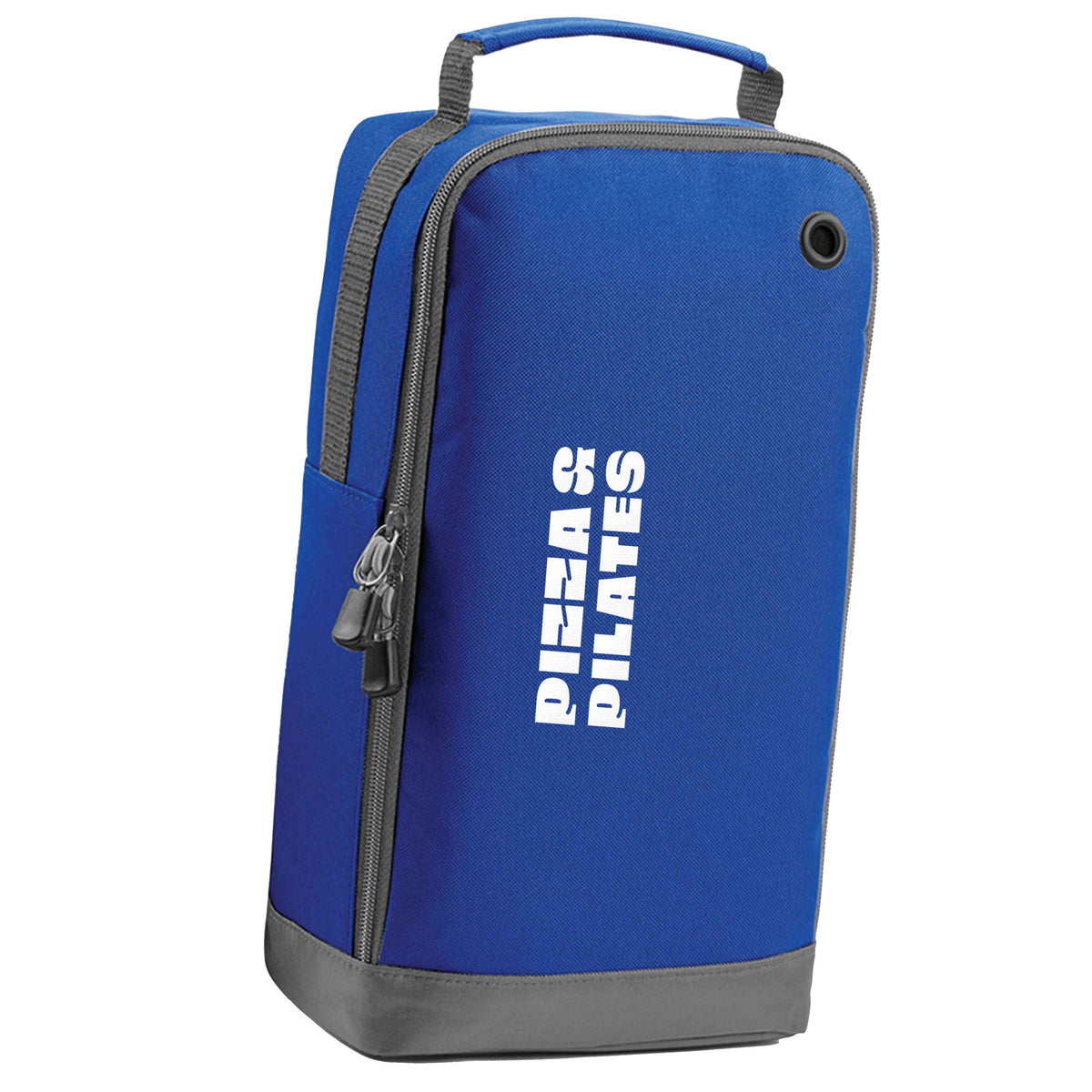 Pizza and pilates blue sports shoe bag horizontal print