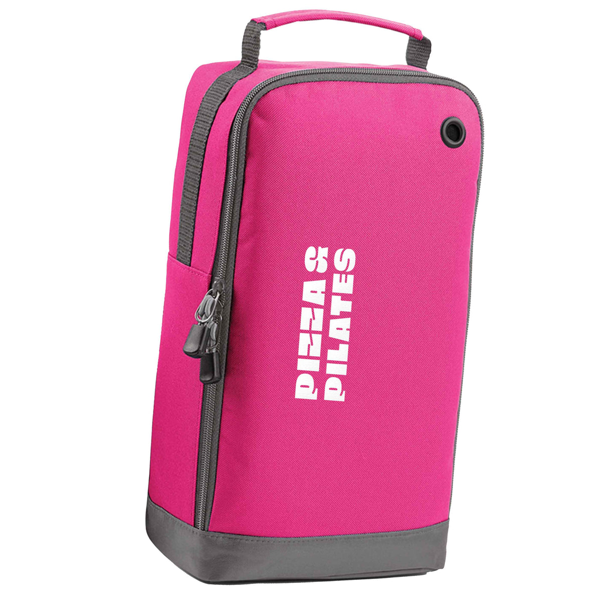 Pizza and pilates pink sports shoe bag horizontal print