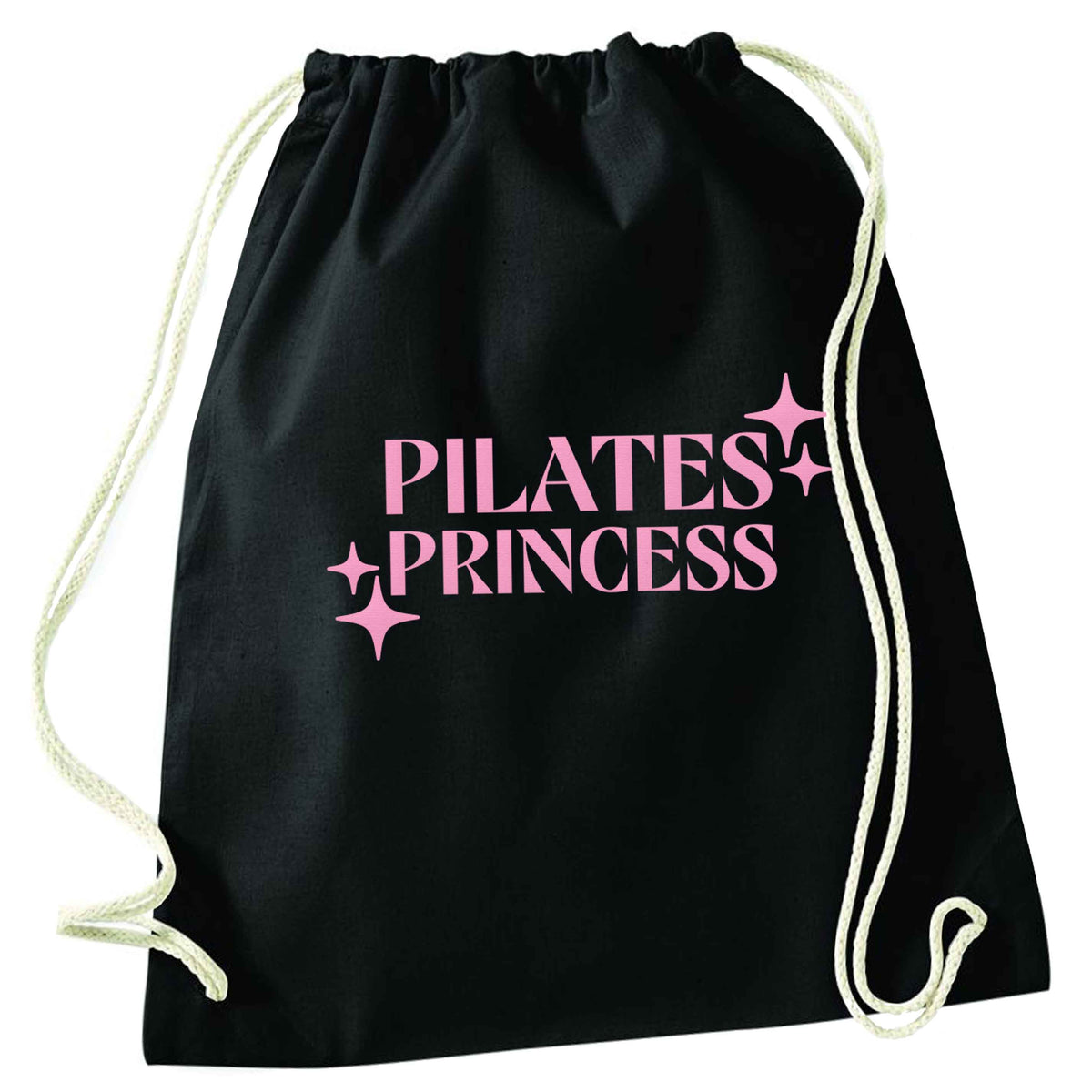 Pilates princess black drawstring bag