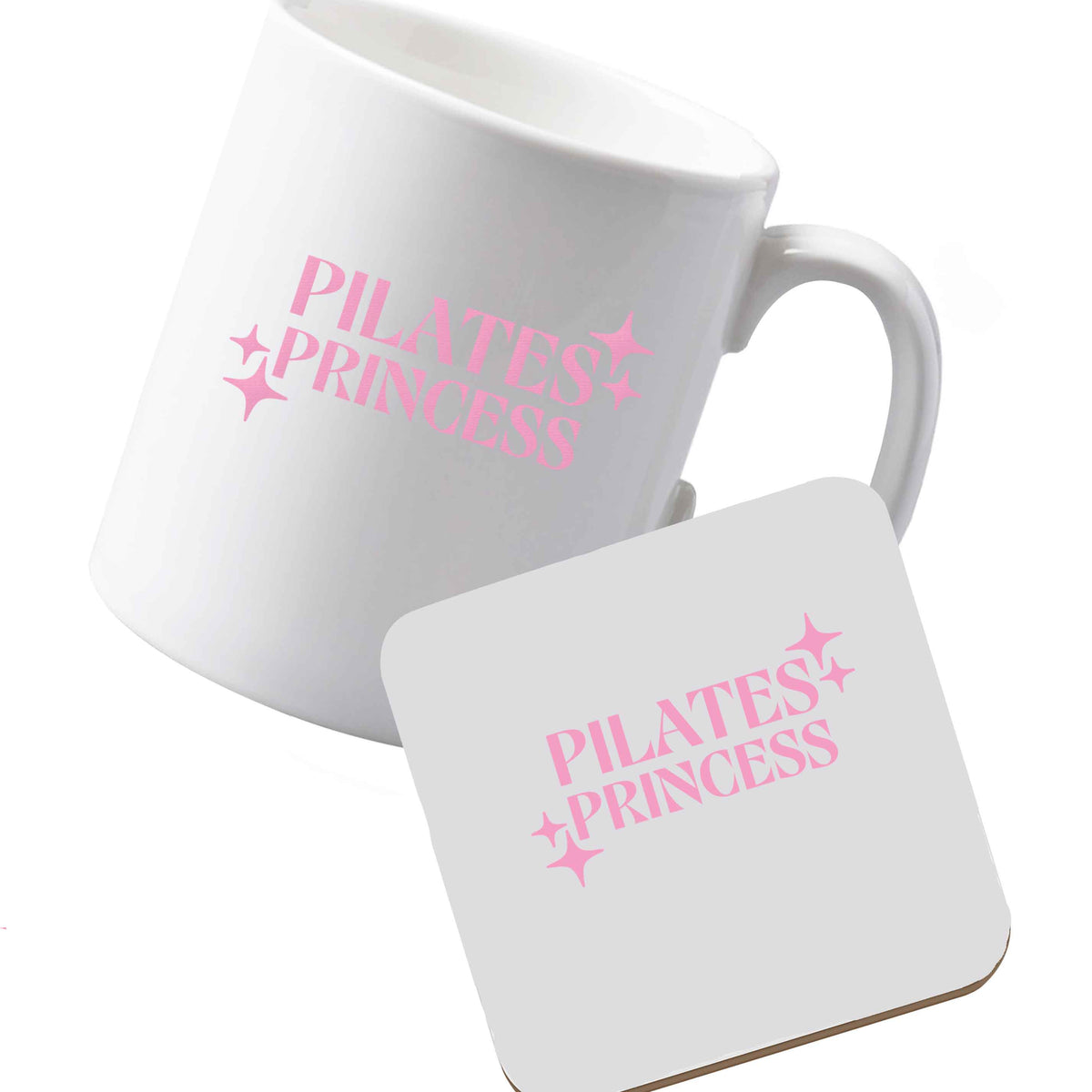 10 oz Ceramic mug and coaster Pilates princess left sided