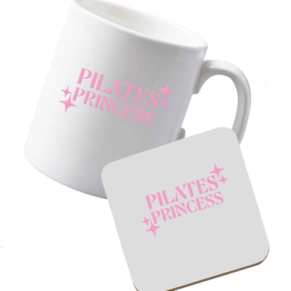 10 oz Ceramic mug and coaster Pilates princess left sided