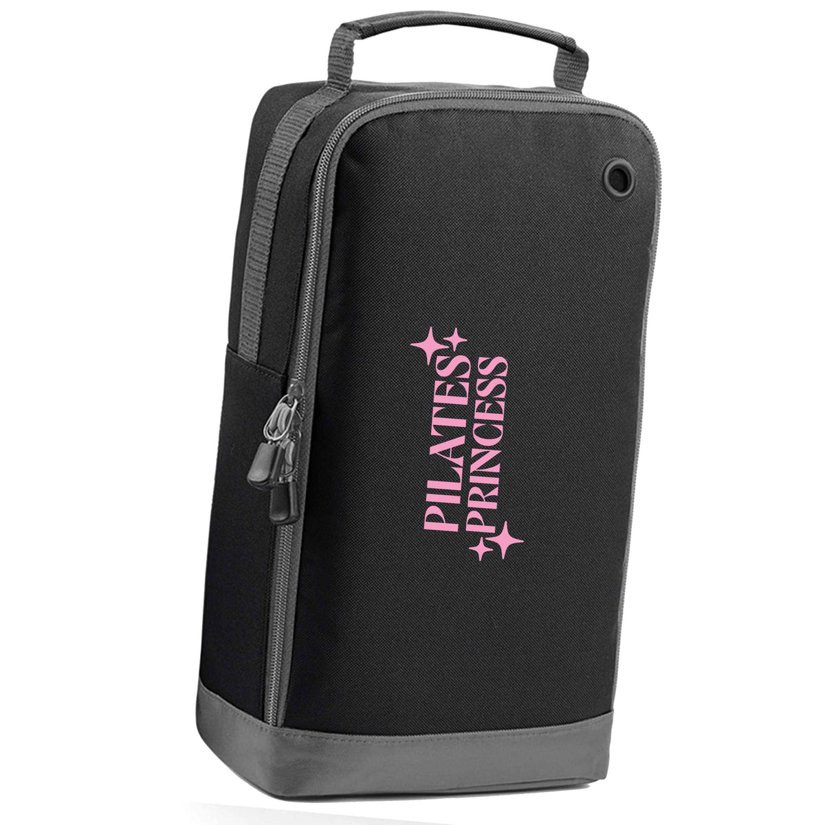 Pilates princess black sports shoe bag horizontal print
