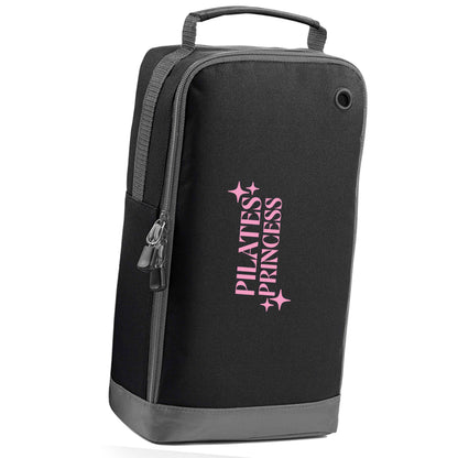 Pilates princess black sports shoe bag horizontal print