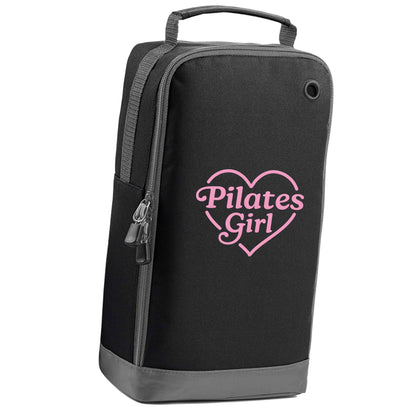 Pilates girl heart design black sports shoe bag vertical print