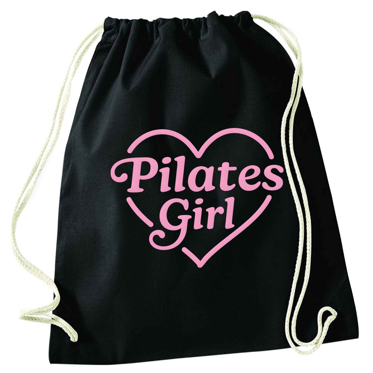 Pilates girl heart design black drawstring bag