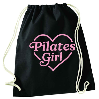 Pilates girl heart design black drawstring bag