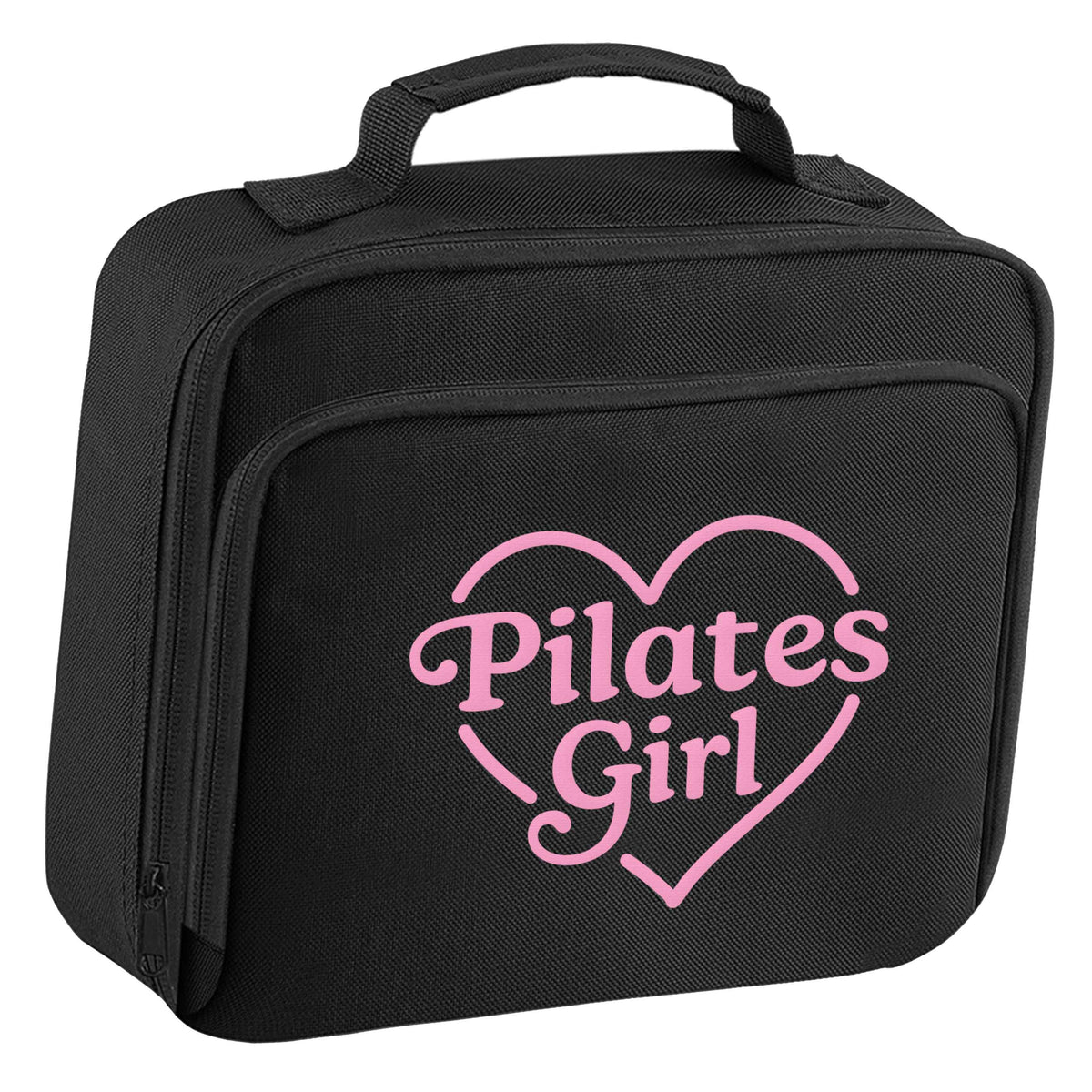 Pilates girl heart design insulated black lunch bag cooler