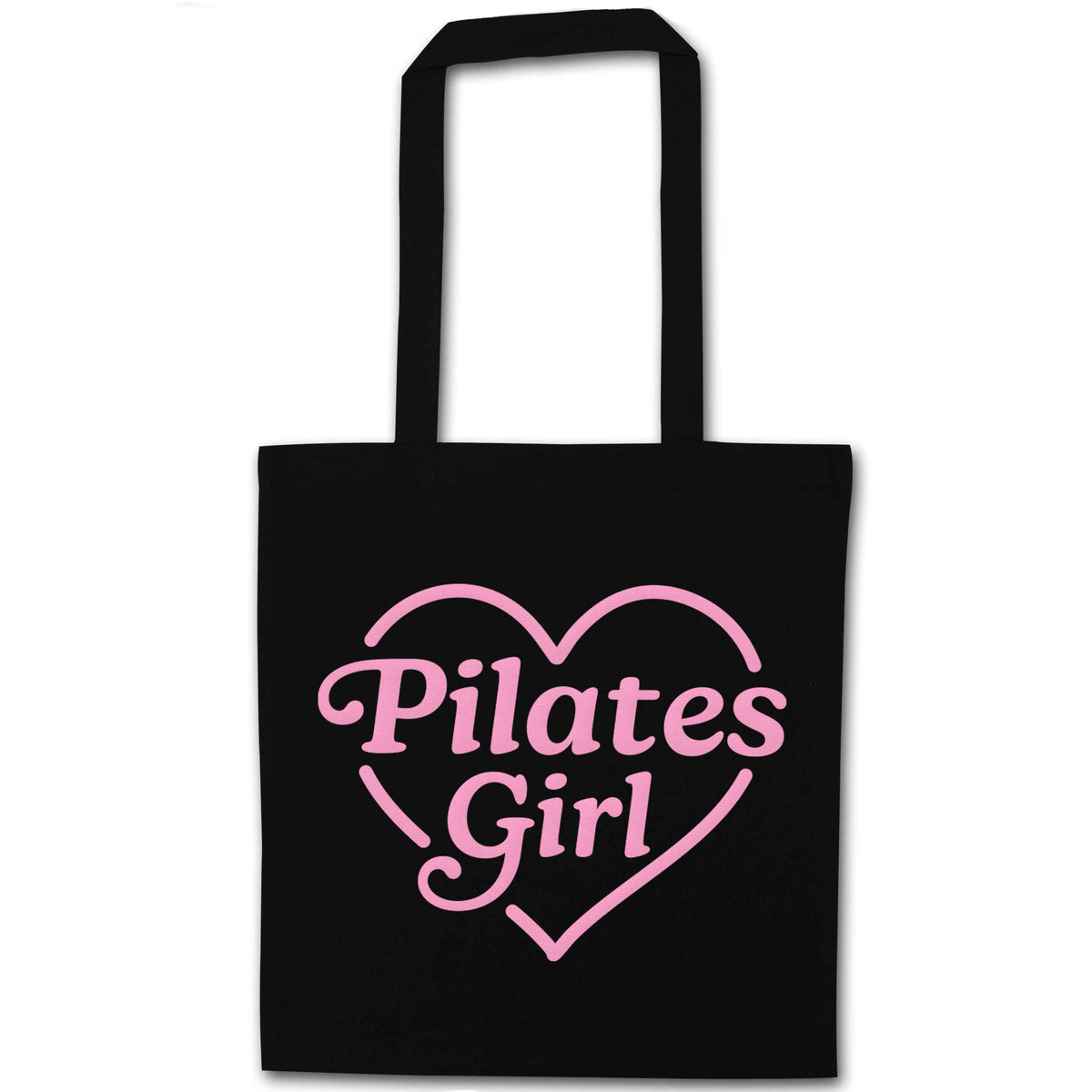 Pilates girl heart design black tote bag