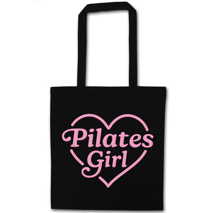 Pilates girl heart design black tote bag