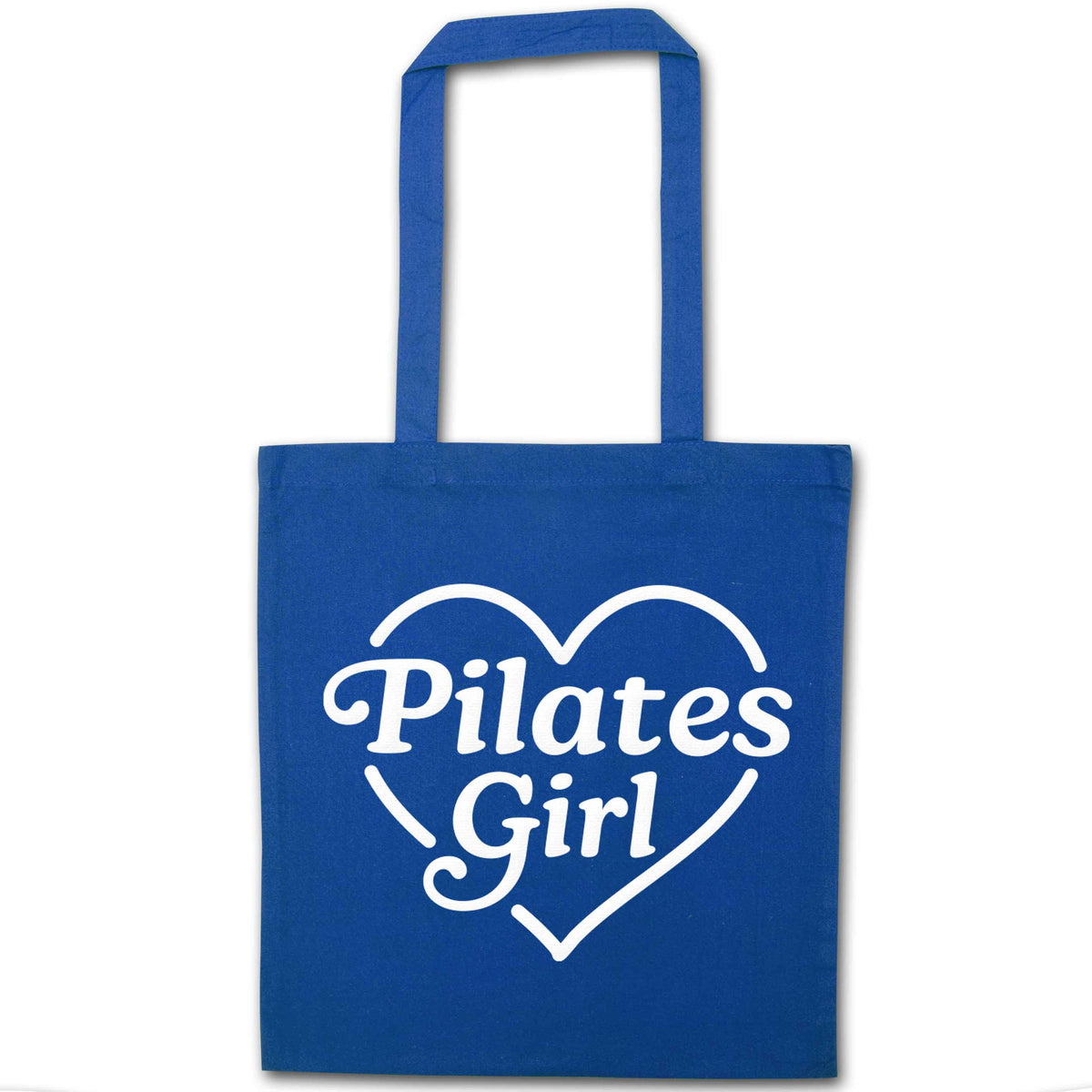 Pilates girl heart design blue tote bag