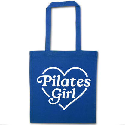 Pilates girl heart design blue tote bag