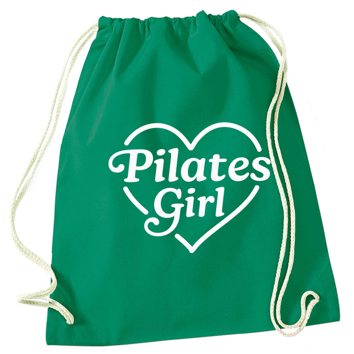 Pilates girl heart design green drawstring bag