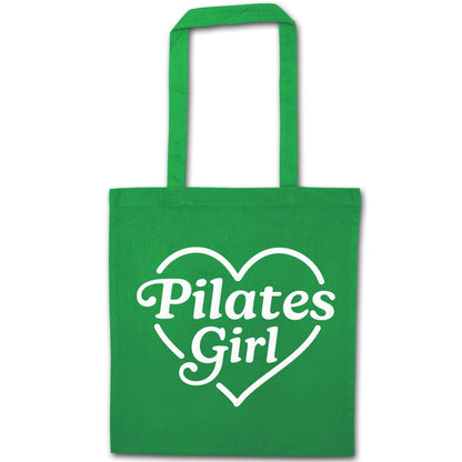 Pilates girl heart design green tote bag