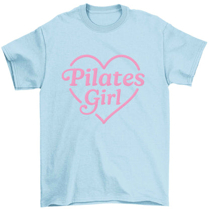 Pilates girl heart design Children's light blue Tshirt 12-13 Years