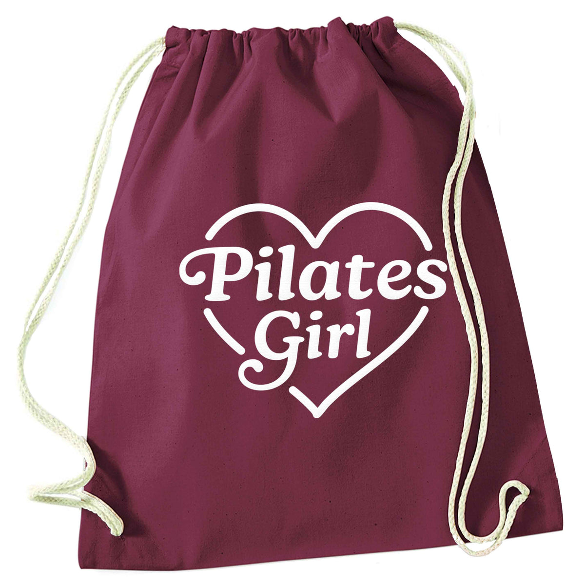 Pilates girl heart design maroon drawstring bag
