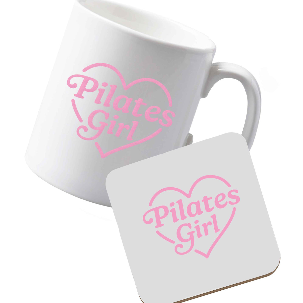 10 oz Ceramic mug and coaster Pilates girl heart design left sided