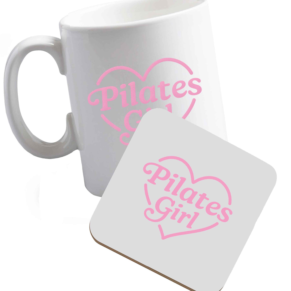 10 oz Ceramic mug and coaster Pilates girl heart design both sides