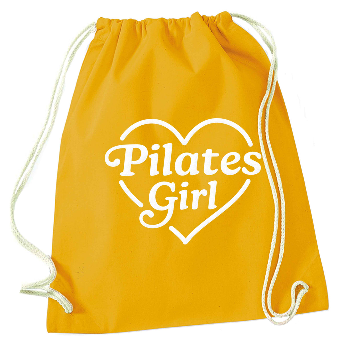 Pilates girl heart design mustard drawstring bag