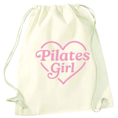 Pilates girl heart design natural drawstring bag